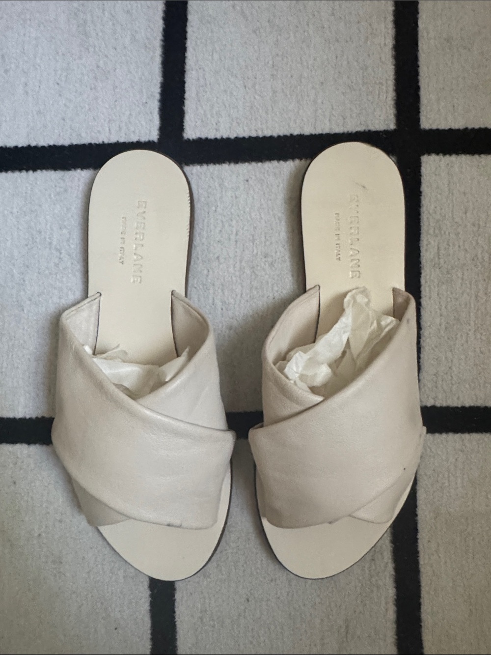 Everlane White Leather Crisscross Slide Sandals